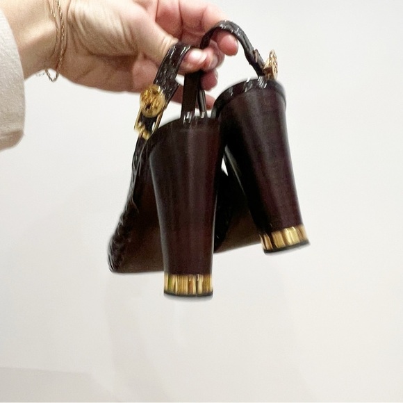 Tory Burch Slingback Y2K Snakeskin Leather Heels - Picture 5 of 12